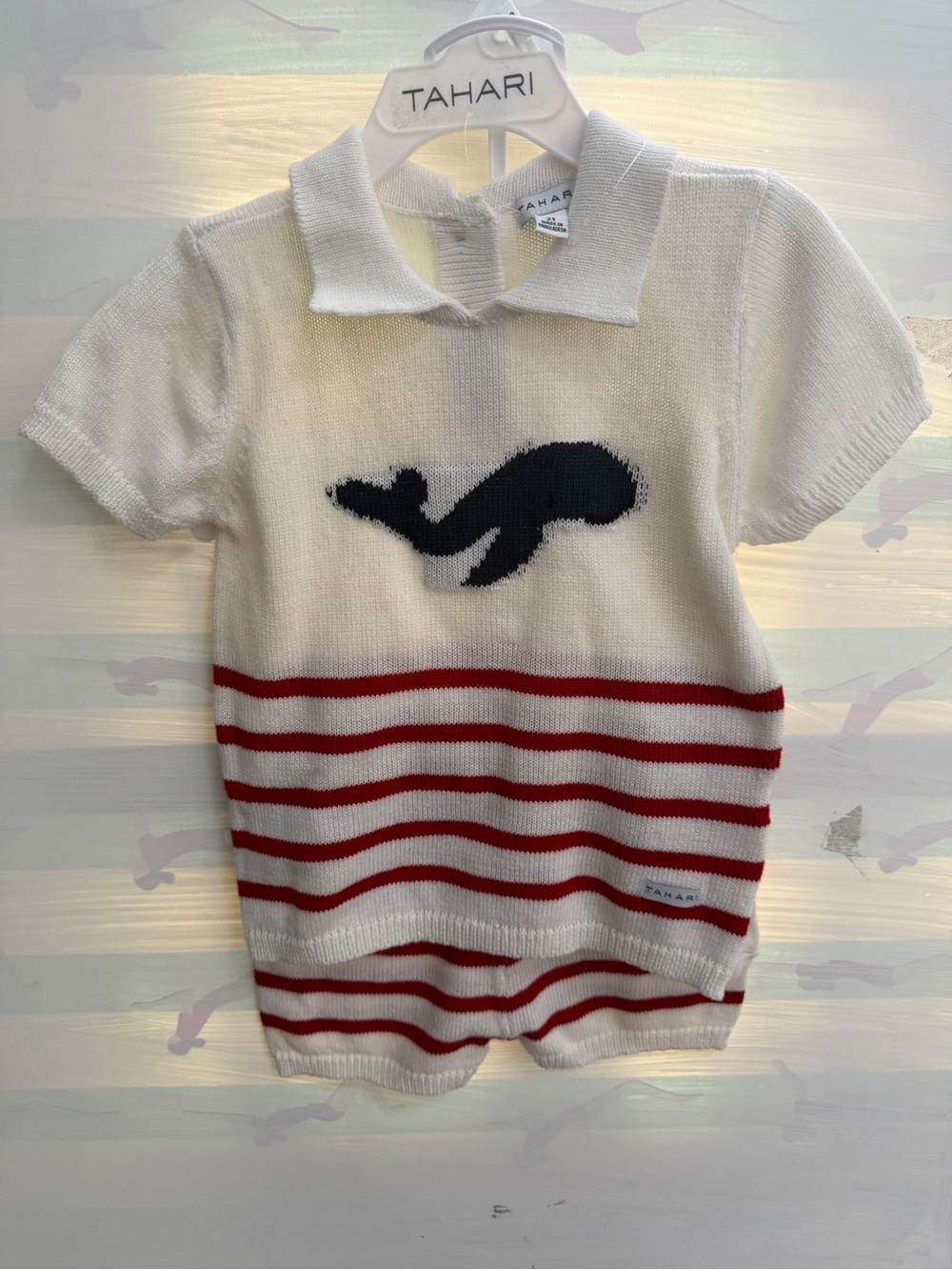Tahari kids 100% cotton whale náutica theme Polo Knit Top and shorts and socks